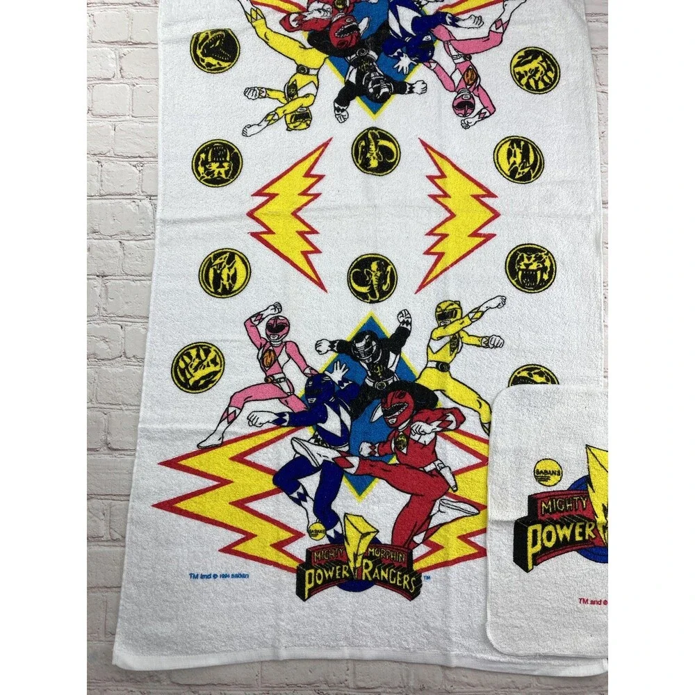 Vintage 1994 Mighty Morphin Power Rangers Retro Graphic Beach Towel Wall Art SET
